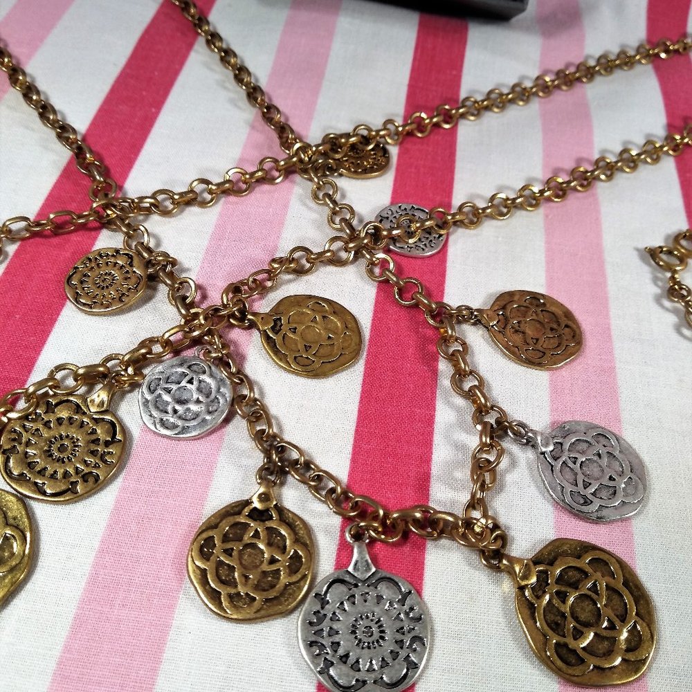 Stunning Vintage cabi Fall 2015 3pc Tile Coin Silver & Gold Necklace in Box! ♥ - Picture 6 of 15